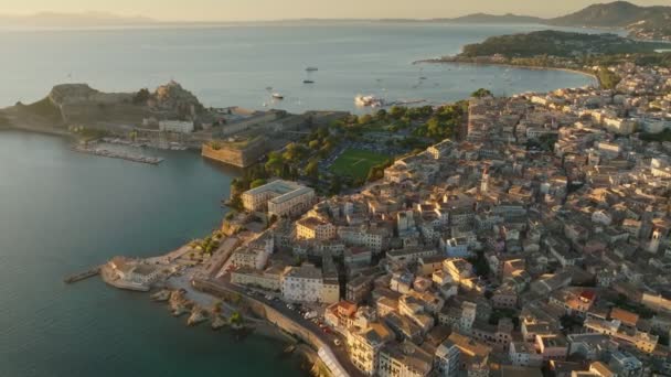 Літаючи Над Старим Містом Керкіра Острів Корфу Греція Стара Фортеця — стокове відео