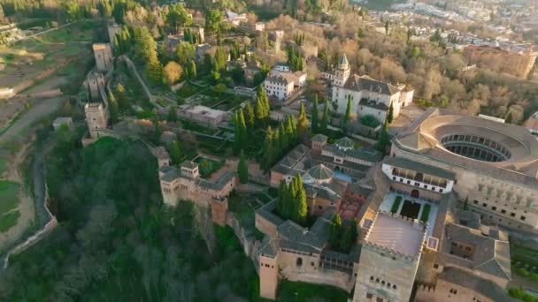 Alhambra Palace Granada Andalusia Spain Great Sunset Aerial View Arabic — Vídeos de Stock