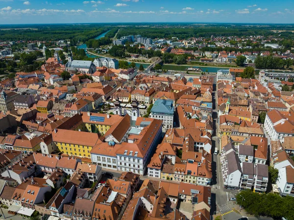Aerial Shot Gyor City Center Hungary Central Square Houses Tiled — Stock Photo, Image