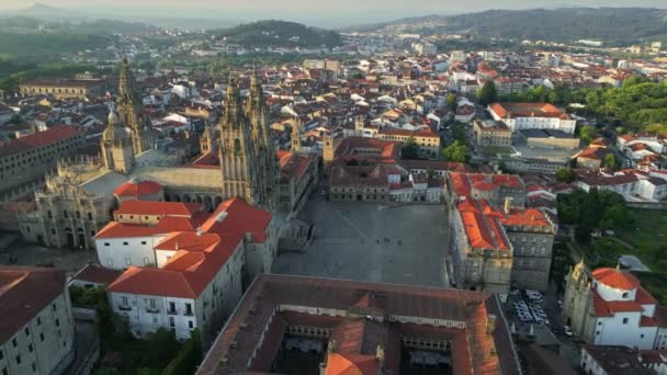 Vista Aérea Plaza Catedral Santiago Compostela España Punto Final Peregrinos — Vídeos de Stock