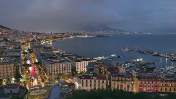 Panning Hdr Sköt Natten Neapel Italien Gamla Delen Neapel Stad — Stockvideo