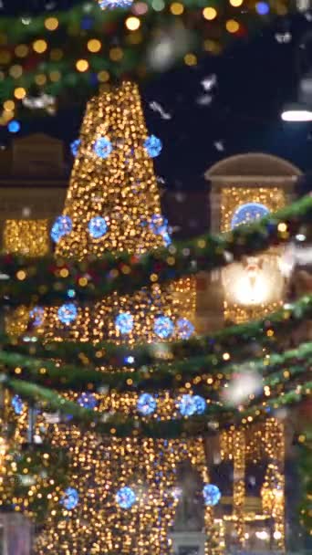 Imagem Vertical Cidade Europeia Natal Iluminada Com Luzes Férias Guirlandas — Vídeo de Stock