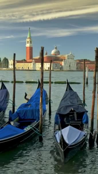 Gimbal Aufnahme Von Gondeln San Giorgio Maggiore Venedig Schaukelboot Ufer — Stockvideo