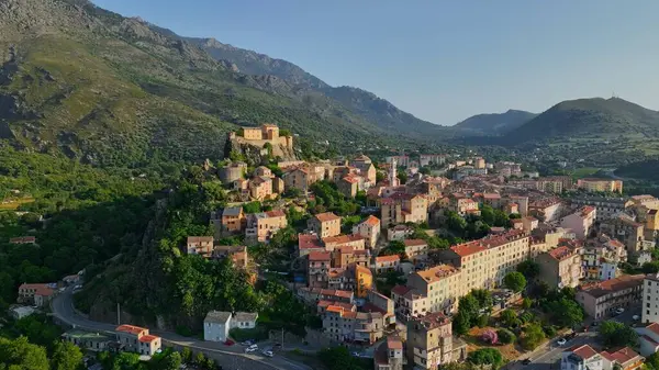 Corte Nin Eski Şehri Korsika Adasının Havadan Görünüşü Corte Village Telifsiz Stok Fotoğraflar
