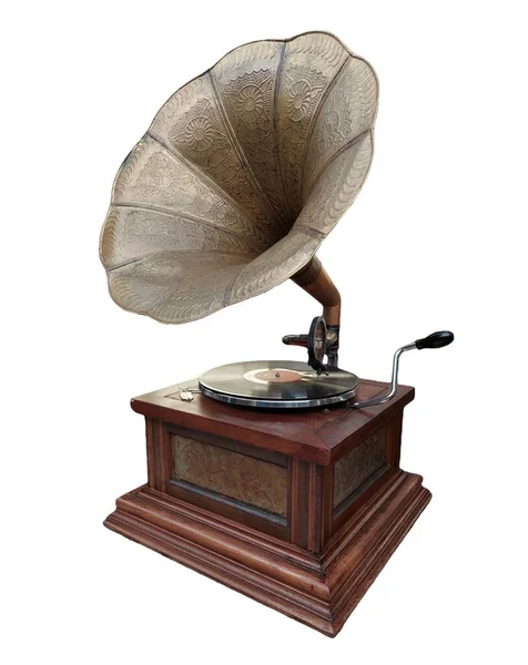Stare Retro Zużyty Gramofon Izolowany Białym Tle Wysokiej Jakości Zdjęcie Obrazek Stockowy