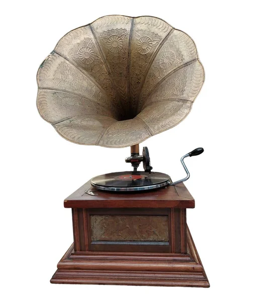 Starý Retro Opotřebovaný Gramofon Izolované Bílém Pozadí Vysoce Kvalitní Fotografie Stock Obrázky