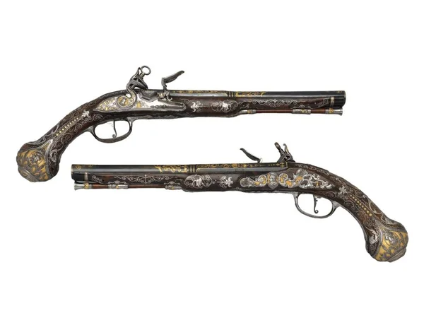 Pistolas Antiguas Antiguas Del Siglo Xvii Fondo Aislado —  Fotos de Stock