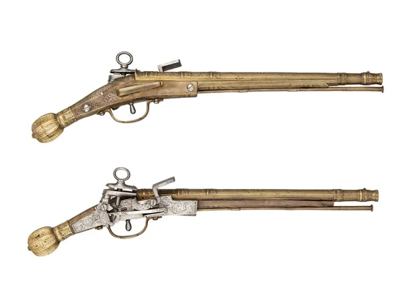 Pistolas Antiguas Antiguas Del Siglo Xvii Fondo Aislado — Foto de Stock