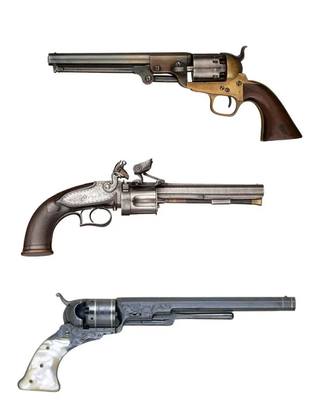 Antique Vintage Handguns 17Th Century Isolated Background Stock Image