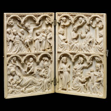 İncil Sahneleri ile 14. yüzyıl Fransız Fildişi Diptych 'i. Yüksek kalite fotoğraf