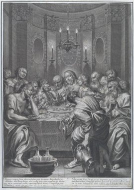 The Last Supper engraving by Gregoire Huret, depicting Jesus and his disciples at the Last Supper. clipart