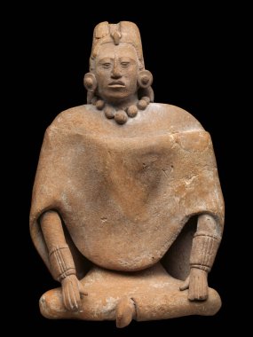 Ancient Maya Seated Female Figure - Pre-Columbian Ceramic Sculpture. High quality photo clipart