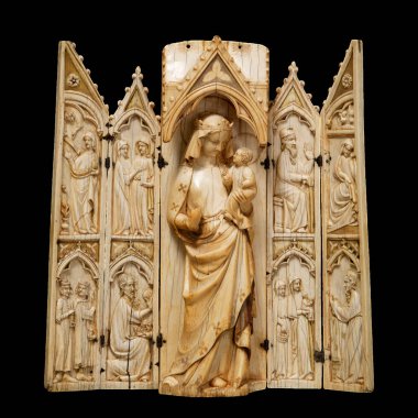 14. yüzyıl Fransız Gotik Fildişi Tapınağı Bakire ve Çocuk - Antika, Ortaçağ 