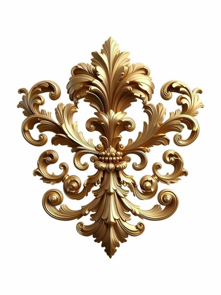 Золотой барочный орнамент с замысловатыми свитками и расцветает на белом фоне. украшение имеет винтажный, антикварный внешний вид с металлическим