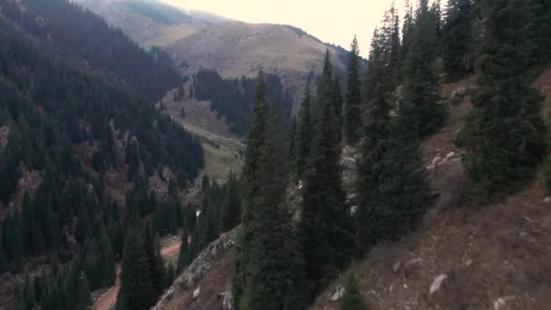Veículo Aéreo Não Tripulado Capturou Belas Montanhas Com Rio Sinuoso — Vídeo de Stock
