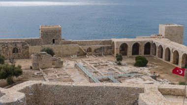 Maidens Castle Kiz Kalesi Drone Fotoğrafı, Erdemli Mersin, Türkiye. Yüksek kalite fotoğraf
