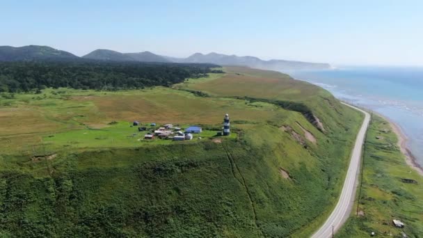 Lighthouse City Nevelsk Sakhalin Island Coastal Beach Sea Navigation Okhotsk — Stock Video