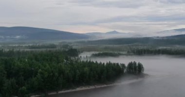 Nehirli bir manzara. Hızlı dağ nehri Neman. Yukarıdan bak. Verkhnebureinsky bölgesi. Rus uzak doğuda. Yüksek kaliteli FullHD görüntüler