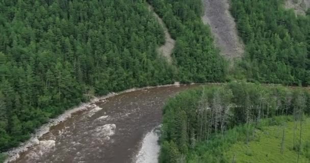 Τοπίο Ποτάμι Γρήγορος Ποταμός Νέμαν Θέα Από Ψηλά Περιοχή Verkhnebureinsky — Αρχείο Βίντεο