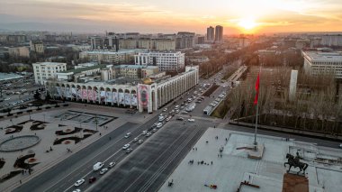 Aerial view of Bishkek city Kyrgyzstan during sunset. High quality photo clipart