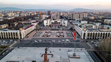 Aerial view of Bishkek city Kyrgyzstan during sunset. High quality photo clipart