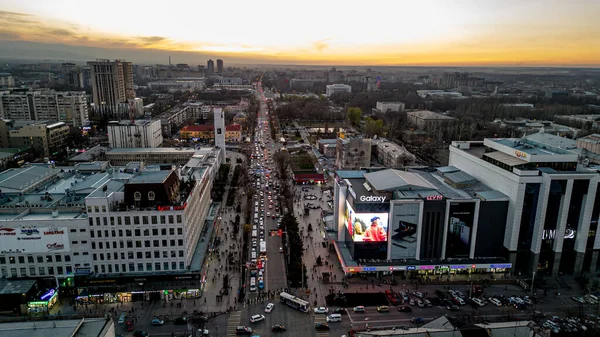 Вид Воздуха Город Бишкек Кыргызстан Время Захода Солнца Высокое Качество — стоковое фото