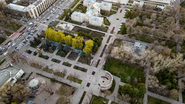 Légi Felvétel Bishkek Város Kirgizisztán Naplementekor Kiváló Minőségű Fénykép — Stock Fotó