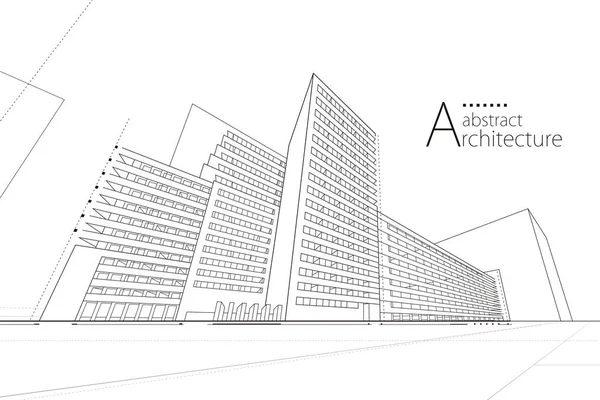 Εικονογράφηση Αφηρημένη Σύγχρονη Αστικό Κτίριο Out Line Ασπρόμαυρο Σχέδιο Της — Διανυσματικό Αρχείο