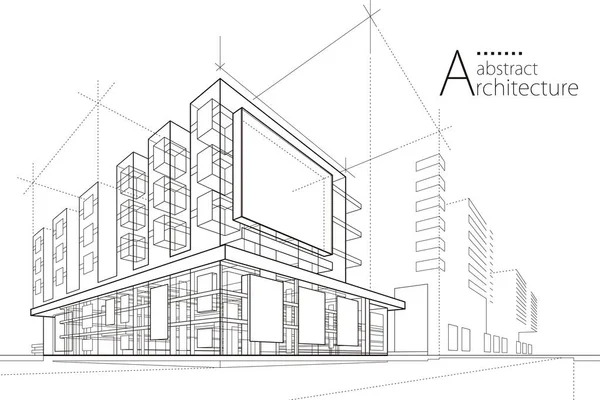 Ilustrace Abstraktní Moderní Urbanistická Stavba Out Line Černobílá Kresba Představivosti — Stockový vektor