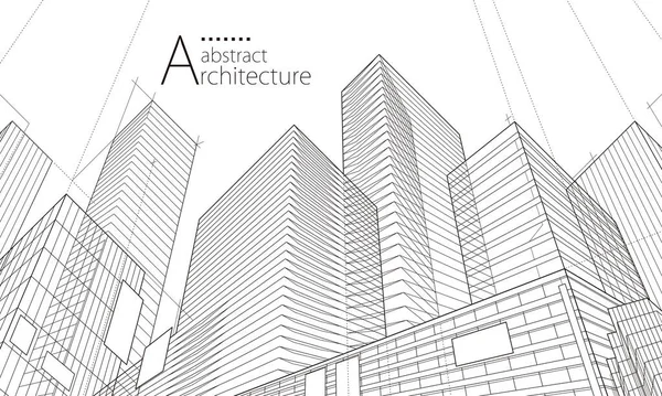 Illustration Abstrakt Modern Stadslandskapsritning Fantasifull Arkitektur Byggnad Perspektiv Design — Stock vektor