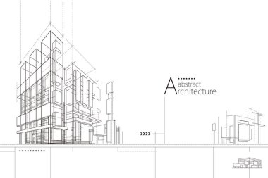 3D resimleme soyut modern şehir binası hayal gücünün siyah beyaz çizimi inşaat perspektifi tasarımı. 