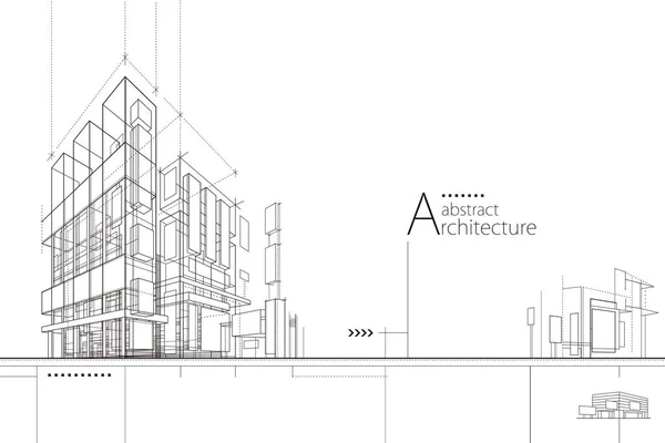 Ilustração Abstrato Moderno Urbano Edifício Out Line Preto Branco Desenho — Vetor de Stock