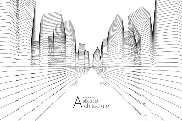 Illust Abstrato Moderno Paisagem Urbana Linha Desenho Arquitetura Imaginativa Construção — Vetor de Stock