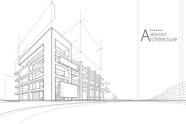 Ilustrace Abstraktní Moderní Urbanistická Stavba Out Line Černobílá Kresba Představivosti — Stockový vektor