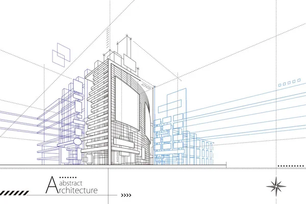 Ilustración Abstracto Moderno Edificio Urbano Fuera Línea Dibujo Imaginación Arquitectura — Archivo Imágenes Vectoriales