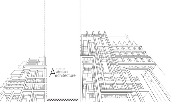 Ilustração Abstrato Moderno Urbano Edifício Out Line Preto Branco Desenho — Vetor de Stock