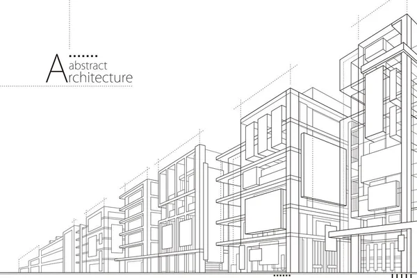 Illustration Abstrakt Modern Stadslandskapsritning Fantasifull Arkitektur Byggnad Perspektiv Design Vektorgrafik