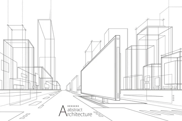 Illustrazione Astratto Edificio Urbano Bianco Nero Out Line Disegno Immaginazione Illustrazione Stock