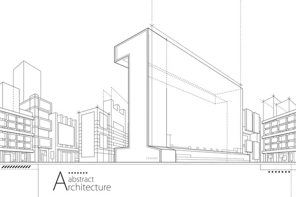 数字一号楼现代建筑城市建设的抽象想象 图库插图