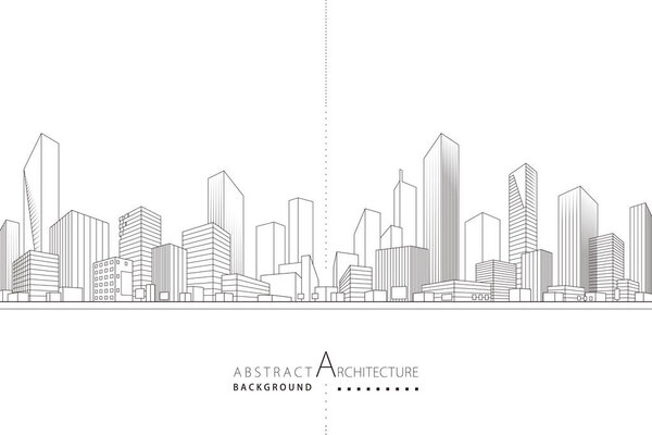 3D illustration, abstract modern urban landscape drawing background, imaginative architecture building construction perspective design