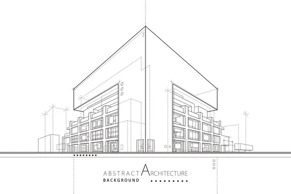 三维图抽象城市建筑的脱线制图想象建筑的结构设计 免版税图库矢量图片