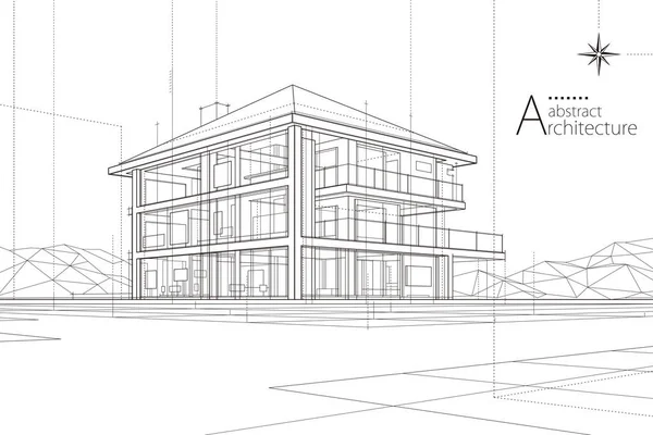 三维图抽象城市建筑的脱线制图想象建筑的结构设计 图库矢量图片