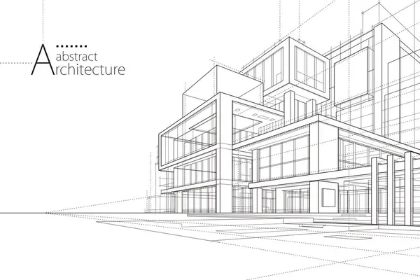 Illustration Abstrakt Modern Stadslandskapsritning Fantasifull Arkitektur Byggnad Perspektiv Design — Stock vektor