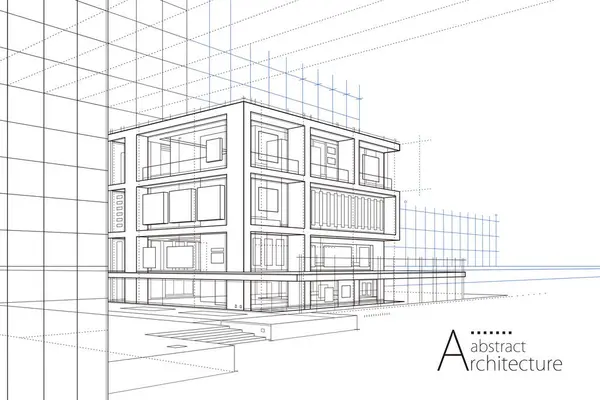 Illustration Abstraktes Gebäude Out Line Zeichnung Der Phantasie Architektur Gebäude Vektorgrafiken