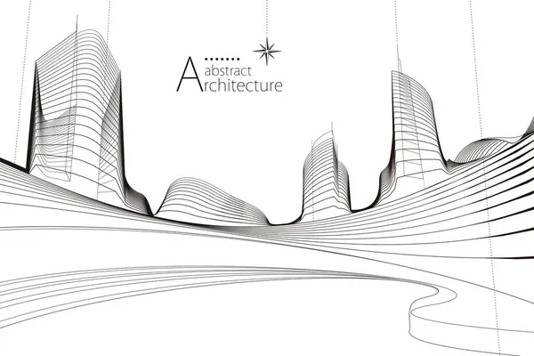 Illustratie Abstracte Moderne Stedelijke Landschap Lijn Tekening Fantasierijke Architectuur Gebouw Stockillustratie