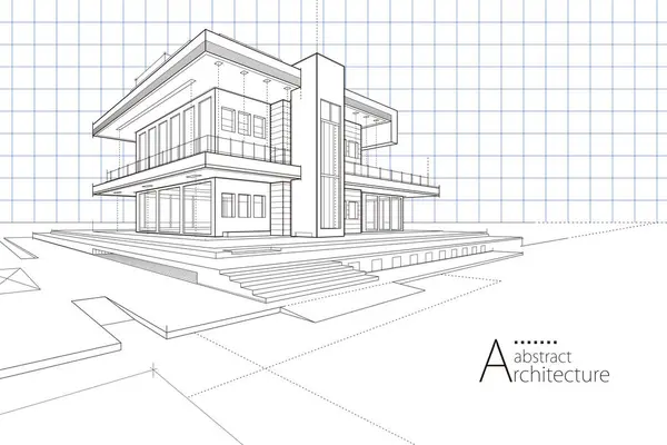 Illustrazione Astratto Edificio Urbano Out Line Disegno Immaginazione Architettura Edificio Vettoriali Stock Royalty Free