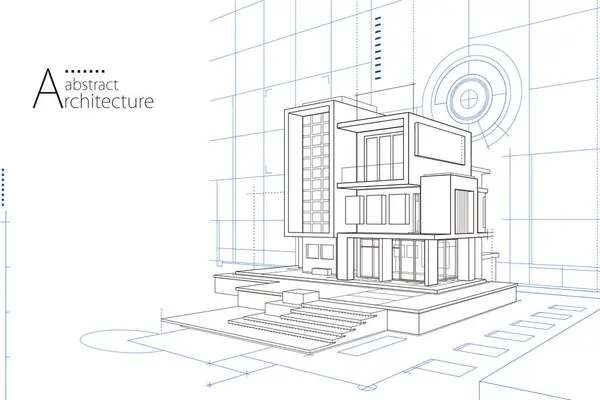 Illustration Abstrakt Städtisches Gebäude Out Line Zeichnung Der Phantasie Architektur Stockvektor