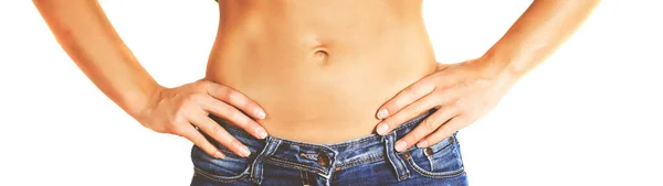 Mükemmel Sağlıklı Uygun Vücut Ile Slim Kadın Beyaz Arka Plan — Stok fotoğraf