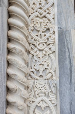 Studenica Manastırı 'nın ayrıntıları, 12. yüzyıl Sırp Ortodoks Kilisesi manastırı zengin tarih ve maneviyata sahip. UNESCO Dünya Kültür Mirası. Sırbistan ve Avrupa.