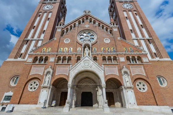 Iconic Brick Votive Church Szeged Hungary Grand Clock Tower Detailed — Stock Photo, Image